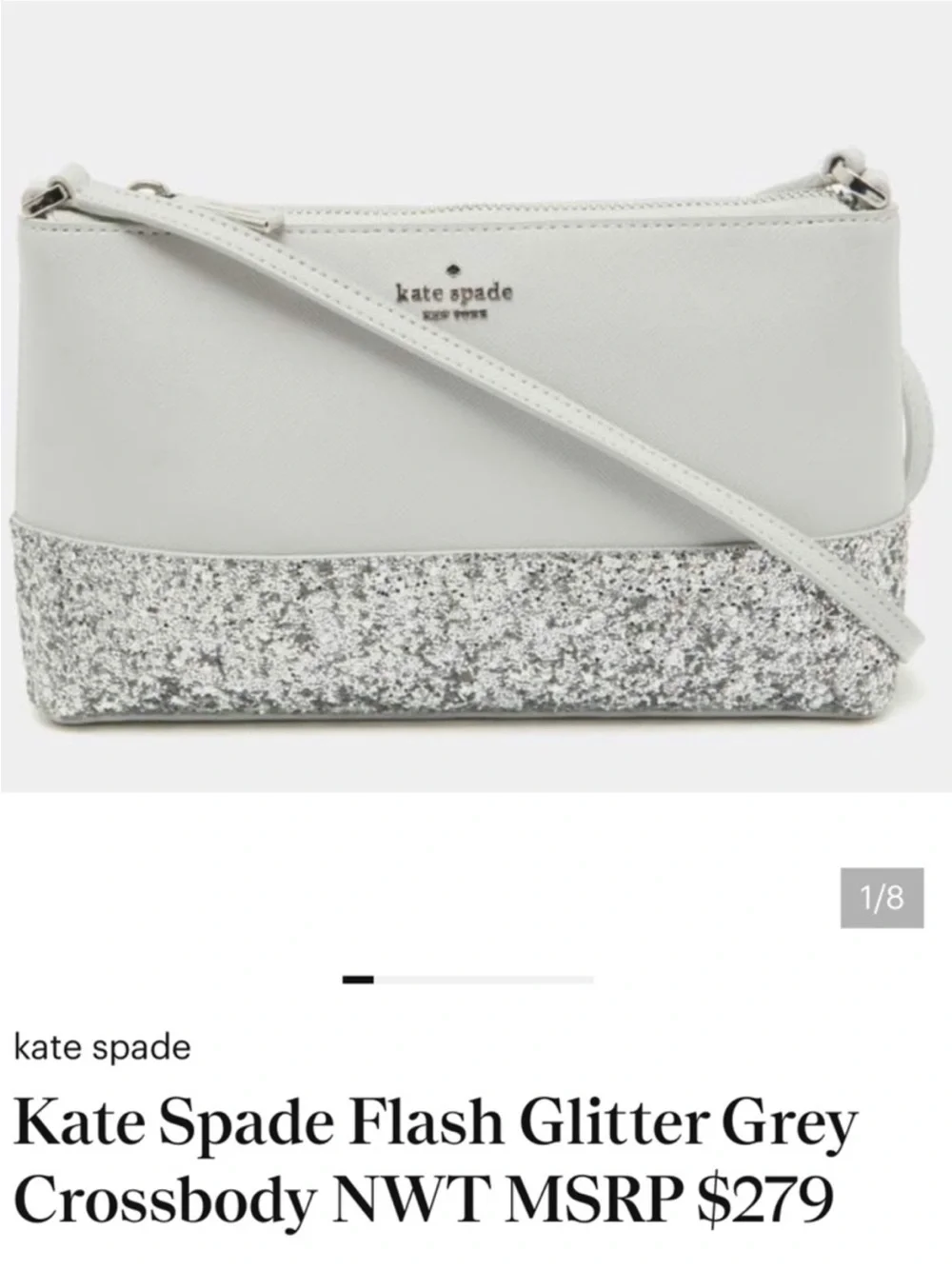kate spade Silver and Light Gray Glitter Crossbody Bag
